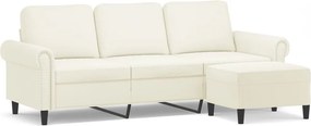 vidaXL 3 személyes krémszínű bársonykanapé lábtartóval 180 cm