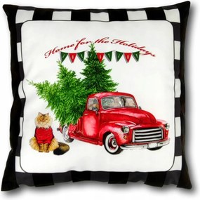 Karácsonyi párnahuzat Kockás teherautó karácsonyfa zászlók