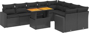vidaXL 10 részes fekete polyrattan kerti ülőgarnitúra párnákkal