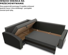 Grande sarokkanapé polcokkal , polc a jobb karfaban, baloldali, szövet anyag, hab töltet, szürke - fekete