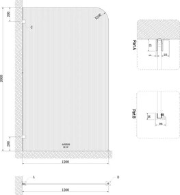 AREZZO design CLEAR walk-in zuhanyfal, bordázott 1200x2000