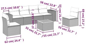 7 részes fekete polyrattan kerti ülőgarnitúra párnával