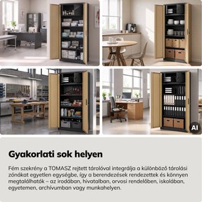 Fém szekrény tárolórekesszel, antracit/dió, 900x1850x450 mm: TOMASZ Eco Design