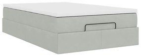 világosszürke bársony ottomán ágy matraccal 120x190 cm