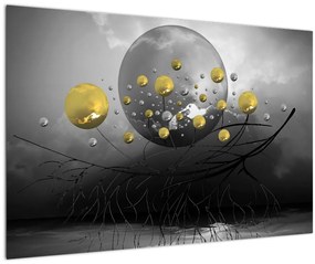 Arany absztrakt gömbök képe (90x60 cm)