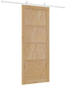 Tolóajtó Természetes és fehér 86 x 211 cm Tömör fenyő és acél