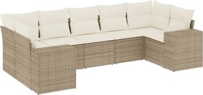 vidaXL 7 részes bézs polyrattan kerti ülőgarnitúra párnákkal