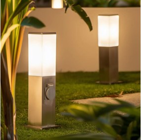 BRILAGI - Kültéri lámpa két Schuko aljzattal SCHUKO NOVA 1xE27/15W/230V 40 cm IP44 króm
