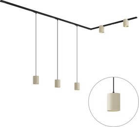 Modern fekete sínrendszer 3 függőlámpával és 2 bézs spotlámpával, 1 fázisú - Iconic Holt Rondoo Up