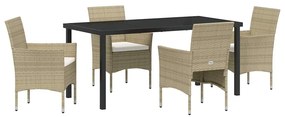 vidaXL Kert étkező szett párnával 5 pcs Bézs polirattan