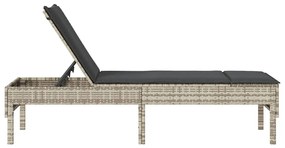 világosszürke polyrattan napozóágy párnával 55x200x44 cm