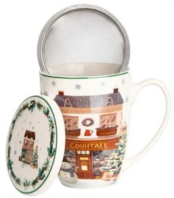 Karácsonyi Porcelán bögre fémszűrővel 360 ml díszdobozban Christmas City 2