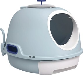 PawHut Macska Alomtálca Tetőablakkal, Macska WC Alsó Tálcával, Kanállal, Hordozható, PP ABS, Tengerkék, 47 x 55 x 44 cm | Aosom