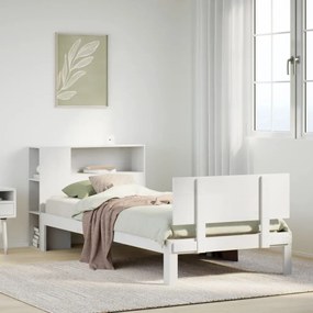 fehér tömör fenyőfa könyvespolcos ágy matrac nélkül 100x200 cm