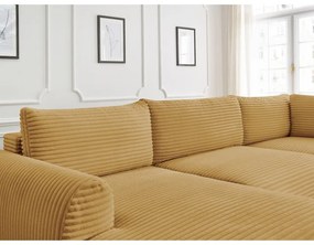 Mustársárga kordbársony kinyitható sarokkanapé (bal oldali-U alakú) Lucien – Bobochic Paris