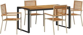 vidaXL Kert étkező szett 5 pcs Beige és barna polirattan
