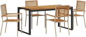 vidaXL Kert étkező szett 5 pcs Beige és barna polirattan