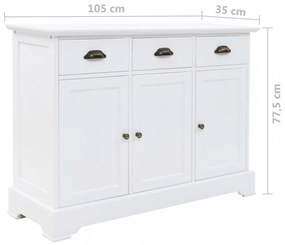3 ajtós MDF és fenyőfa tálalószekrény 105 x 35 x 77,5 cm