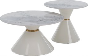 Dohányzóasztalok, 2 db-os szett, fehér márvány/fehér/arany, acél, MABUZ
