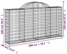 2 db íves horganyzott vas gabion kosár 200x30x100/120 cm