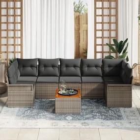 8 darabos Kerti Kanapé Szett Párnákkal Szürke Poli Rattan Acacia, 2-fős Kerti Kanapé Tárolóval és Párnákkal Szürke Poli Rattan