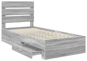 vidaXL Ágykeret fiókkal fejtámlával Szürke Sonoma 90 x 200 cm Faanyag