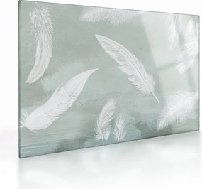 Üveg kép - Fehér tollak (70x50 cm)