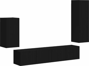 vidaXL TV szekrény garnitúra Falra szerelhető 4 pcs Fekete Faanyag