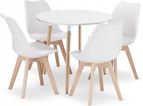 Kerek étkezőasztal szett: CAMI 80 cm fehér + 4x Oslo fehér/natúr