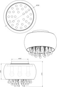 Globo 15809D Mennyezeti lámpa füstszínű üveg búrával, benne üveg-kristály függő díszekkel. Ø:400, exkl. 5xE14 40W 230V
