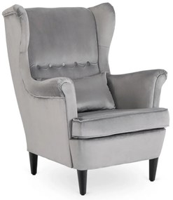 Elegáns Füles Fotel Lábtartóval Szürke Bársony Kárpittal. EVAN 2