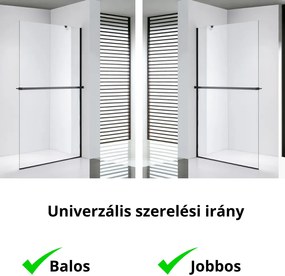 Stuxi Milano Easy Plus Black Walk-in zuhanyfal, 80x200 cm, 8 mm vastag vízlepergető üveggel, helytakarékos stabilizátorral, polccal, törölközőtartóval