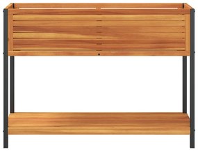 vidaXL tömör akácfa és acél kerti virágtartó polccal 110 x 45 x 80 cm