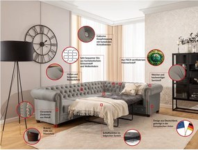 Szürke bársony kinyitható sarokkanapé (jobb oldali-L alakú) York Blik – Ropez