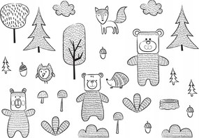 Tapéta Erdő Állatok Macik Rókák Skandinávia Gyerek vinil 368x254 +ragasztó