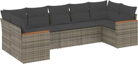vidaXL 7 részes szürke polyrattan kerti ülőgarnitúra párnákkal