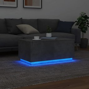Betonszürke dohányzóasztal LED-lámpákkal 90x50x40 cm