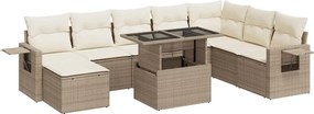 vidaXL 9 részes bézs polyrattan kerti ülőgarnitúra párnákkal