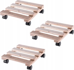 Virágtartó Állvány Kerekekkel Fa Négyzet 30cm Szett 3db