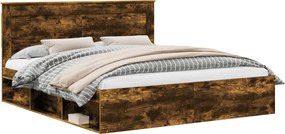 vidaXL Ágykeret fejtámlával Füstölt tölgy 180 x 200 cm Tömör fenyőfa