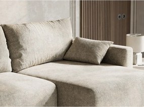 Bézs zsenília kinyitható-tárolóhelyes sarokkanapé (jobb oldali-heverő résszel) Leon – Maison de Rêve