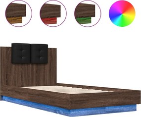 vidaXL barna tölgy színű ágykeret fejtámlával és LED-ekkel 90 x 190 cm