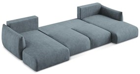 Kék zsenília kinyitható sarokkanapé (U alakú) Leila – Makamii