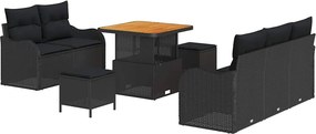 vidaXL Kerti Kanapé Szett párnával 8 pcs Fekete polirattan