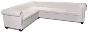 vidaXL 6 személyes fehér műbőr Chesterfield sarok kanapé