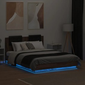 barna tölgy színű ágykeret fejtámlával és LED-ekkel 135x190 cm