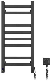 Fürdőszobai létrás törölközőszárító radiátor termosztáttal AVANGARD 251W/230V 80,6cm IP44 fekete jobb oldali