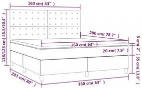 világosszürke szövet rugós és LED-es ágy matraccal 160x200 cm