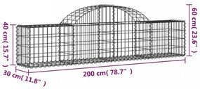 13 db íves horganyzott vas gabion kosár 200x30x40/60 cm