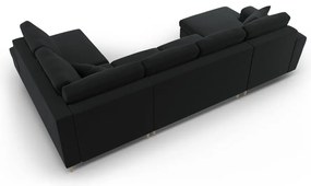 Fekete bársony kinyitható tárolóhelyes sarokkanapé (jobb oldali-U alakú) Kyoto – Cosmopolitan Design